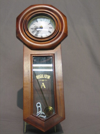 A 20th Century reproduction "Regulator" style wall clock with 4" circular dial contained in a mahogany case