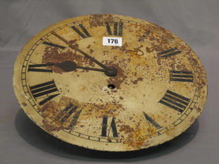 A fusee wall clock movement by Astral with 12" circular painted dial, requires restoration, no case,