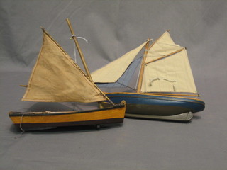 2 20th Century wooden models of boats 9"