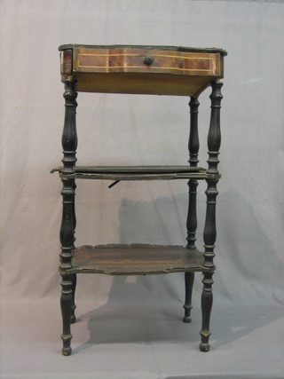 A 19th Century French Kingwood 3 tier etagere with part pierced three-quarter gallery, the base fitted a drawer above 2 undertiers, raised on turned supports 18" (requires attention)