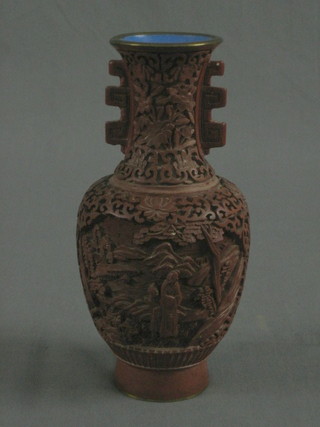 A Redware club shaped vase 11"