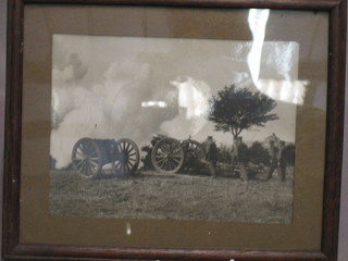 A black and white photograph of a WWI Artillery Battery 6" x 8"
