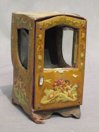 A painted metal model of a Sedan chair 4"