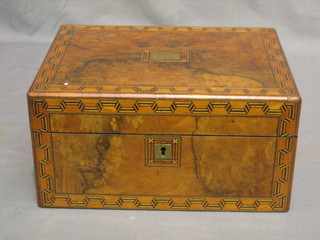 A Victorian walnut and inlaid marquetry writing slope with hinged lid 12"