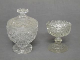 A Georgian Irish cut glass sweetmeat dish and cover 7" and 1 other 4" (no cover)