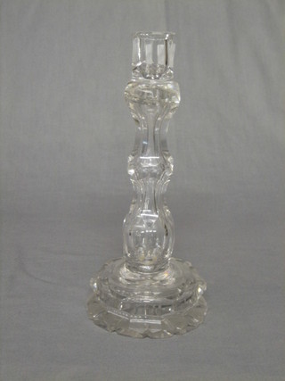 A 19th Century cut glass candlestick 7" (crack to sconce)