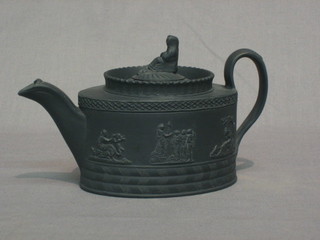 A Davenport black basalt oval teapot 7"