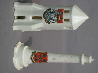 A Goss model of The Eddystone Light House decorated the Arms of Winchester and a model of The Tower of St Catherine's Hill with Arms of Shanklyn 5"