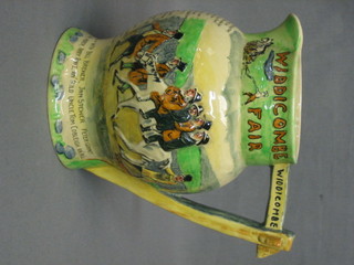 A Crown Devon musical jug decorated Widdecombe Fair and playing Widdecombe Fair, 8"