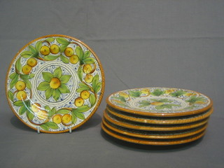 6 circular pottery faience plates 7 1/2" (some chips)