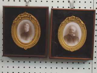 A pair of early black and white photographs of a lady and gentleman 4" oval
