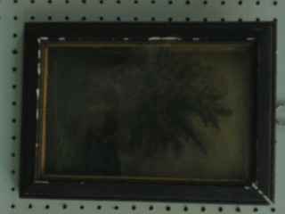 A 19th Century oil on board "Seated Lady by a Tree with Dog" 9" x 5 1/2"