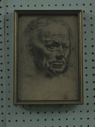 T H Couillet, pencil drawing, head and shoulders portrait "Elderly Gentleman" 9" x 6" 