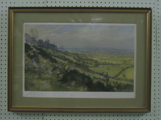 After Lionel Edwards, a coloured print "The Quorn Hunt" with blind stamp, signed in the margin 12" x 19" (slight crease)
