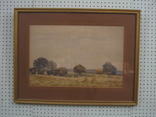 Graham, watercolour drawing "Downland Harvest Scene" 12" x 19" signed and dated 1919