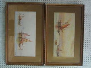 W Stewart, a pair of 19th Century watercolour drawings "Venice with Sailing Ships in the Distance" 8" x 16"