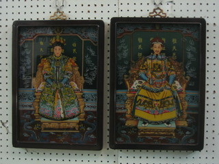 A pair of Eastern paintings on glass "Seated Nobleman" 13" x 9"