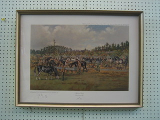 After John King, limited edition coloured print "Summer Camp" (Household Cavalry Regt.) 13" x 19"