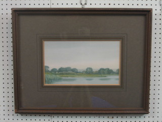 A L Baldry, watercolour drawing, impressionist scene "River with Buildings in Distance" 7" x 12"