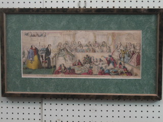 A Cruickshank coloured print "A New Court of Queen's Bench" 6" x 15 1/2"