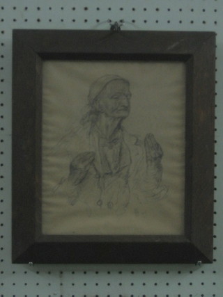 Pencil drawing, head and shoulders portrait of a lady, monogrammed and dated 1905 10" x 9"