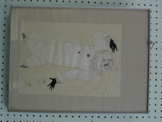 Watercolour drawing "Pierrot" indistinctly signed and dated 81 11" x 8"