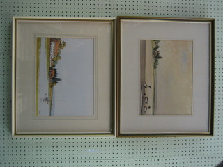 Holmes, a pair of watercolour drawings "Langstone Mill at High and Low Water" 10" x 14"