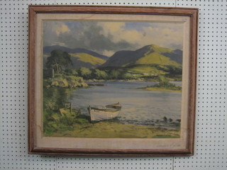 Maurice Wilks, a coloured print "Lake Scene with Mountain in Distance" 19" x 23"