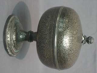An Eastern engraved silver jar and cover, 7", 16 ozs