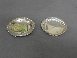 A circular silver pin tray, Birmingham 1973 and 1 other silver pin tray London 1977 with Silver Jubilee hallmark 3 1/2"