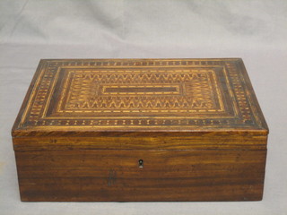 A   19th  Century  mahogany  trinket  box,  the  lid  with   inlaid parquetry decoration 12"