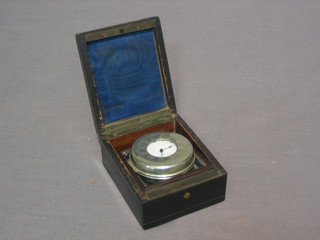 A gilt metal open faced pocket watch contained in a 19th Century wooden travelling box 2"