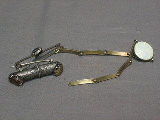 A  1920's Continental silver and enamelled bracelet together with a  brooch and polished stone and a silver brooch set  a  cairngorm