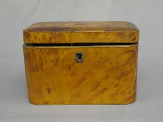 A  19th  Century  D shaped  twin  compartment  tortoiseshell  tea caddy with hinged lid (hinge f) 7"