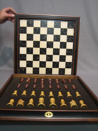 A World Chess Federation wooden chess set, boxed