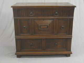An  18th  Century style Continental oak chest of 3  long  drawers with iron ring handles 36" (possibly new top)