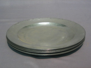 6 circular pewter plates with London touch mark TK TK, 9  1/2" (polished)