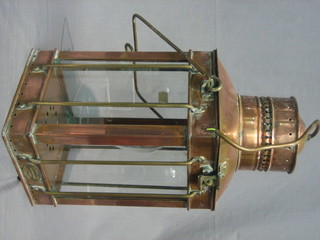 A 19th/20th Century square copper and brass hanging lantern 15"