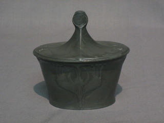 An  Art  Nouveau  Continental oval pewter bowl  and  cover,  the base marked Kayserzinn 4402 4"