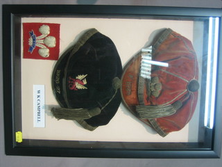2  Welsh  National  Rugby  Football caps,  1  dated  1926-27  the other  F 1928, together with a section of Welsh Rugby shirt  with Prince of Wales feathers, formerly the property of The Late W K Campbell