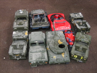 An Action Man tank and 8 other Action man vehicles