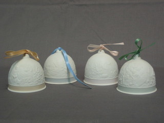 4  Lladro  bells  decorated flowers, yachts  and  other  scenes  3" 