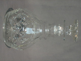 A cut glass club shaped decanter and stopper 9"