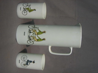 A   German,   7  piece  Thomas   porcelain   lemonade/cider   set comprising jug and 6 beakers decorated vintage cyclists