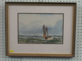 Abraham Hulk Jnr., watercolour drawing "Fishing Boat in Heavy Seas" 7" x 10"