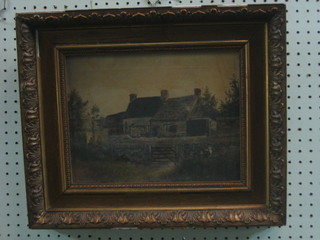 A  19th  Century oil on canvas "Farm Cottage" 9"  x  11"  (some paint loss)