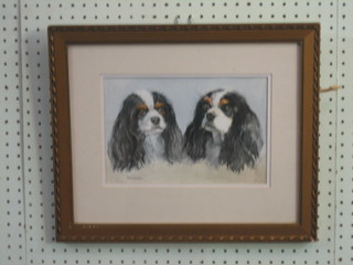 S  A  Warren, watercolour drawing head  and  shoulders  portrait "Pair of King Charles Spaniels" 7" x 10"