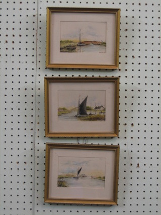 M   J  Austin,  a  set  of  3  watercolours  "Somerleyton   Bridge, Ludham Bridge and St Olaves Bridge" 3 1/2" x 5"