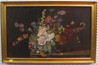 20th  Century Continental oil on canvas, still life study  "Vase  of Flowers" 14" x 23"