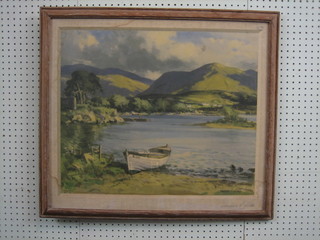 Maurice  Wilks, a coloured print "Lake Scene with  Mountain  in Distance" 19" x 23"
